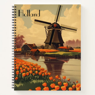 Vintage Reizen Poster van Nederland, tulpen en mol Notitieboek