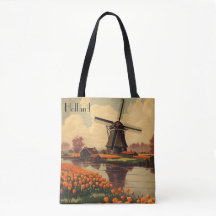 Vintage Reizen Poster van Nederland, tulpen en mol
