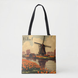 Vintage Reizen Poster van Nederland, tulpen en mol Tote Bag