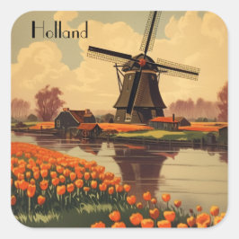 Vintage Reizen Poster van Nederland, tulpen en mol Vierkante Sticker