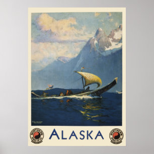 Vintage Reizen Poster voor Alaska Noordelijke Stil