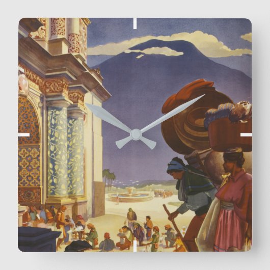 Vintage Reizen Poster voor Guatemala Vierkante Klok (Voorkant)