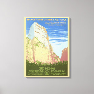 Vintage Reizen Poster voor Zion National Park Canvas Afdruk