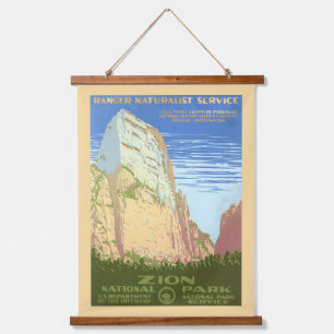 Vintage Reizen Poster voor Zion National Park Hangend Wandkleed