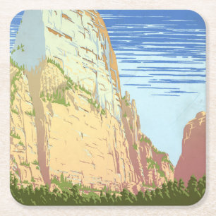 Vintage Reizen Poster voor Zion National Park Kartonnen Onderzetters
