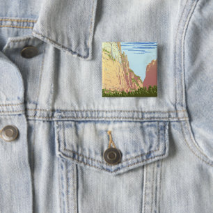 Vintage Reizen Poster voor Zion National Park Vierkante Button 5,1 Cm