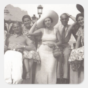 Vintage reizen poster zwart-wit foto vierkante sticker