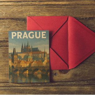 Vintage Reizen Praag Tsjechië Briefkaart