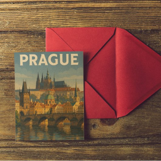 Vintage Reizen Praag Tsjechië Briefkaart