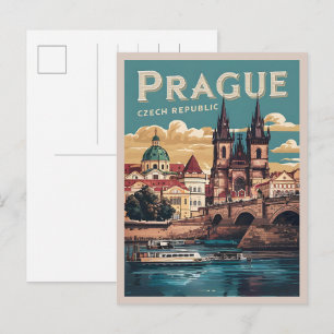 vintage reizen Praag Tsjechië cadeaus, boten Briefkaart