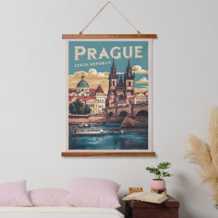 vintage reizen Praag Tsjechië cadeaus, boten Hangend Wandkleed