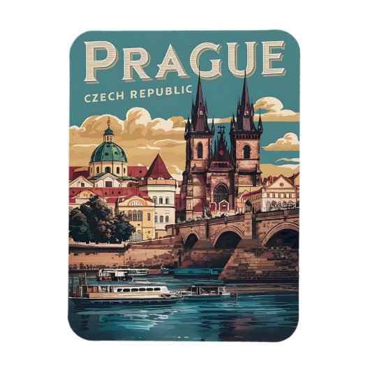 vintage reizen Praag Tsjechië cadeaus, boten Magneet (Verticaal)
