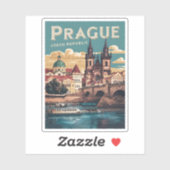vintage reizen Praag Tsjechië cadeaus, boten Sticker (Vel)