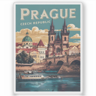 vintage reizen Praag Tsjechië cadeaus, boten Sticker
