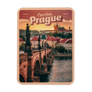 Vintage Reizen Praag Tsjechië Cadeaus, Brug Magneet