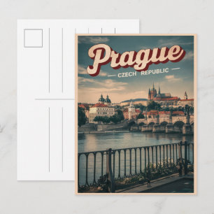 vintage reizen Praag Tsjechië cadeaus, waterf Briefkaart