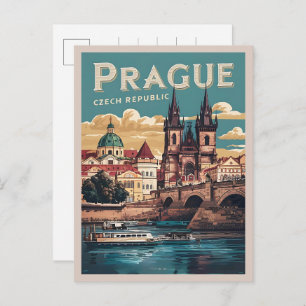 Vintage Reizen Praag Tsjechië Geschenken, boten Briefkaart