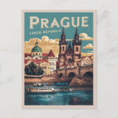Vintage Reizen Praag Tsjechië Geschenken, boten Briefkaart (Voorkant)