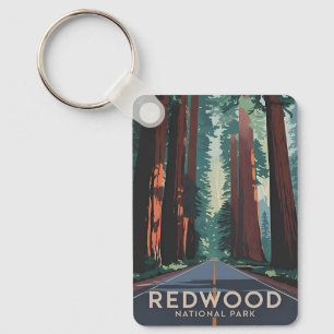 Vintage Reizen Redwood National Park Retro Schilde Sleutelhanger