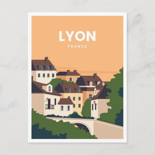 vintage Reizen retro waterverf Lyon Frankrijk Briefkaart (Voorkant)