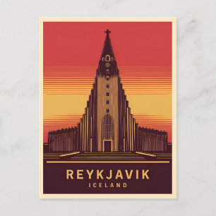 Vintage Reizen Reykjavik IJsland Hallgrimskirkja Briefkaart