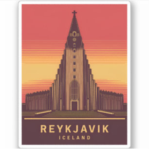 Vintage Reizen Reykjavik IJsland Hallgrimskirkja Sticker