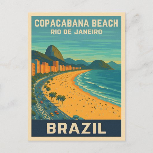 Vintage Reizen Rio de Janeiro Copacabana Beach Briefkaart (Voorkant)