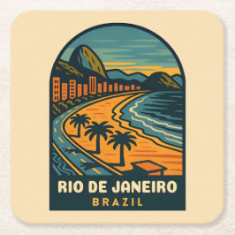 Vintage Reizen Rio de Janeiro Copacabana Beach Kartonnen Onderzetters