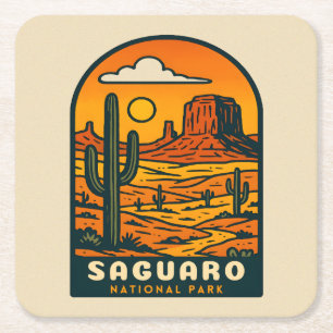 Vintage Reizen Saguaro Nationaal Park Arizona Retr Kartonnen Onderzetters