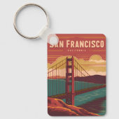 Vintage reizen San Francisco Golden Gate Bridge Sleutelhanger (Voorkant)