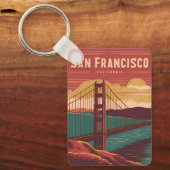 Vintage reizen San Francisco Golden Gate Bridge Sleutelhanger (Voorkant)