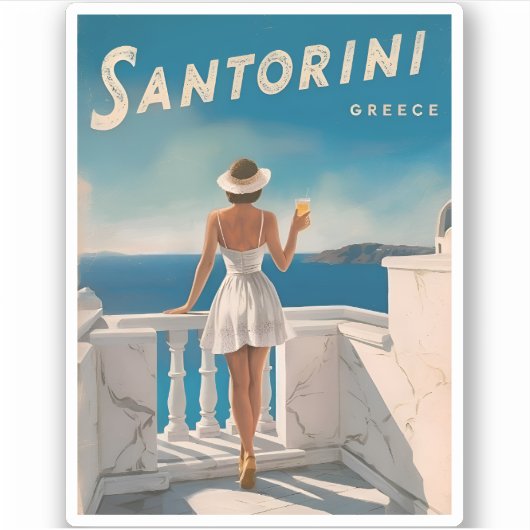 Vintage reizen Santorini Griekenland Retro Schilde Sticker (Voorkant)