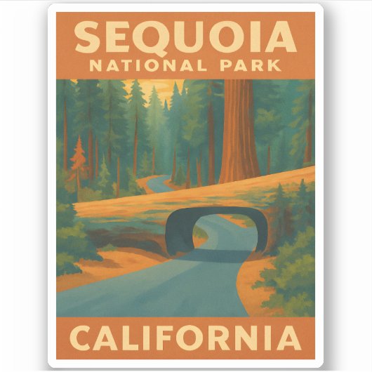 Vintage reizen Sequoia National Park Californië Sticker (Voorkant)