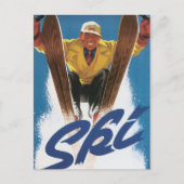 Vintage Reizen, Skiën Sneeuw, Adreswijziging Aankondigingskaart (Voorkant)