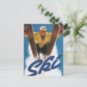 Vintage Reizen, Skiën Sneeuw, Adreswijziging Aankondigingskaart (Staand voorkant)