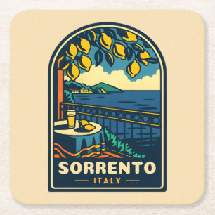 Vintage Reizen Sorrento Italië Kustretro Schildera Kartonnen Onderzetters