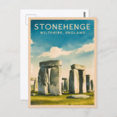 Vintage Reizen Stonehenge Engeland Retro Schildera Briefkaart (Voorkant / Achterkant)