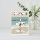 Vintage Reizen Surfen in Hawaii Surfer Meisje Briefkaart (Staand voorkant)