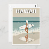 Vintage Reizen Surfen in Hawaii Surfer Meisje Briefkaart (Voorkant / Achterkant)