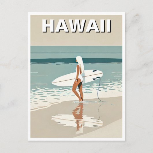 Vintage Reizen Surfen in Hawaii Surfer Meisje Briefkaart (Voorkant)