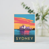 Vintage Reizen Sydney Australië Zonsondergang Schi Briefkaart (Staand voorkant)