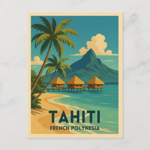 Vintage Reizen Tahiti Frans Polynesië Beach Retro Briefkaart
