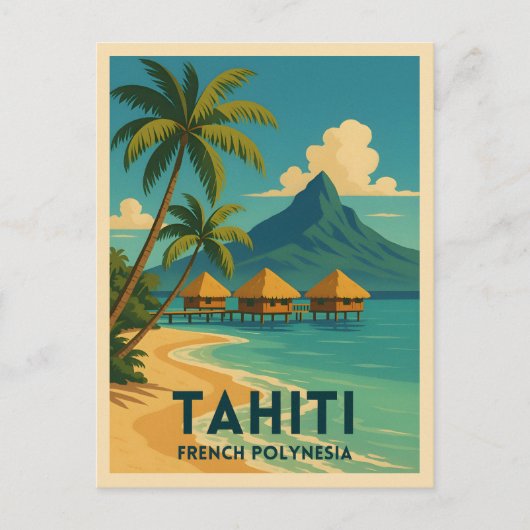 Vintage Reizen Tahiti Frans Polynesië Beach Retro Briefkaart (Voorkant)