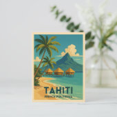 Vintage Reizen Tahiti Frans Polynesië Beach Retro Briefkaart (Staand voorkant)