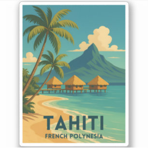 Vintage Reizen Tahiti Frans Polynesië Beach Retro Sticker