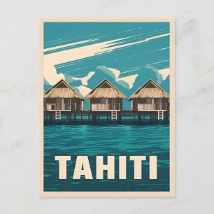 Vintage reizen Tahiti kust Retro Graphic Briefkaart