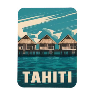 Vintage reizen Tahiti kust Retro Graphic Magneet