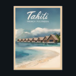 Vintage Reizen Tahiti Water Bungalows Retro Schild Briefkaart<br><div class="desc">Stap in het tropische paradijs van Tahiti met dit op retro reizen geïnspireerde ontwerp. Dit stuk,  doordrenkt met nostalgische vibes en  charme,  legt de essentie van Tahiti's tijdloze allure vast in een retro-esthetiek die doet denken aan klassieke reisposters van weleer.</div>