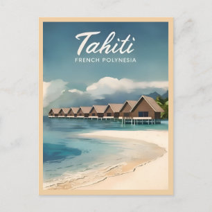 Vintage Reizen Tahiti Water Bungalows Retro Schild Briefkaart