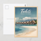 Vintage Reizen Tahiti Water Bungalows Retro Schild Briefkaart (Voorkant / Achterkant)